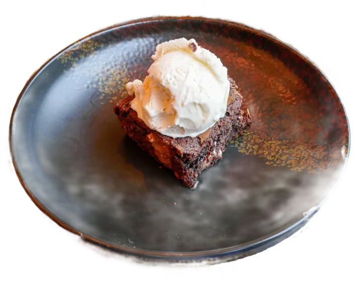 Warm chocolate brownie with vanilla ice cream